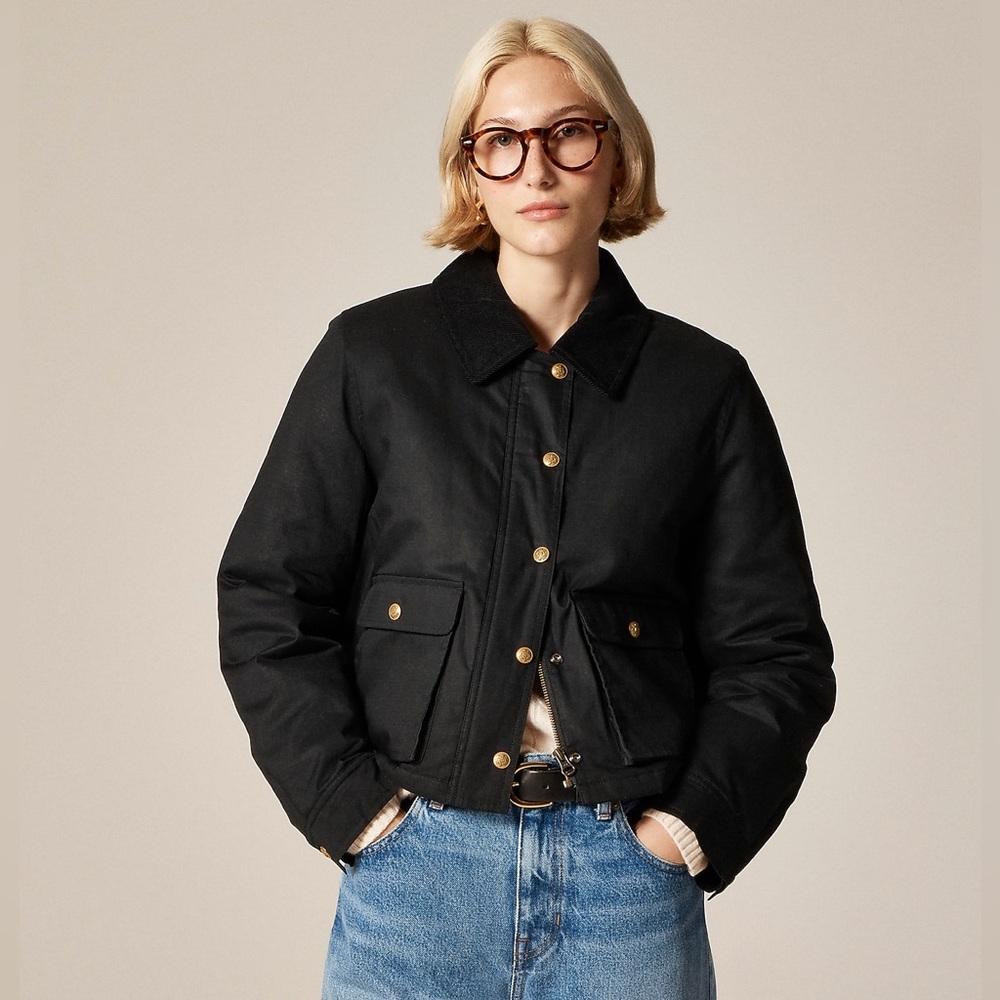 NWT J Crew Cropped Barn Jacket in Ripstop Cotton Size Small Black $228 CN056